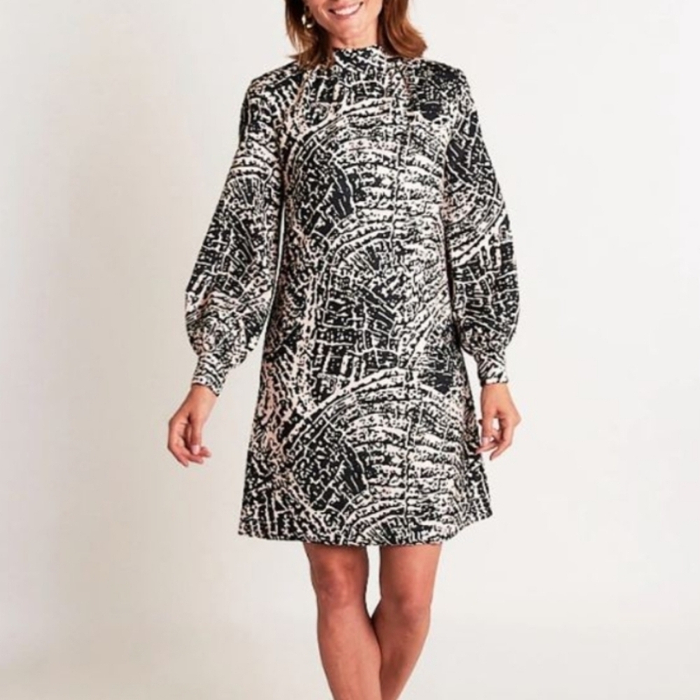 NWT CK Bradley Emery Long Sleeve Dress Pinwheel Black Cream Size XL